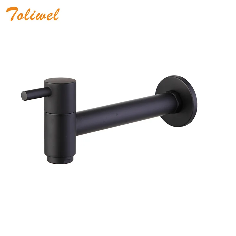 Black Wall Mounted Lengthen Washing Machine Garden Outdoor Kitchen Bathroom Faucet Cold Water Sink Tap Spigot Hose Tap WF0013