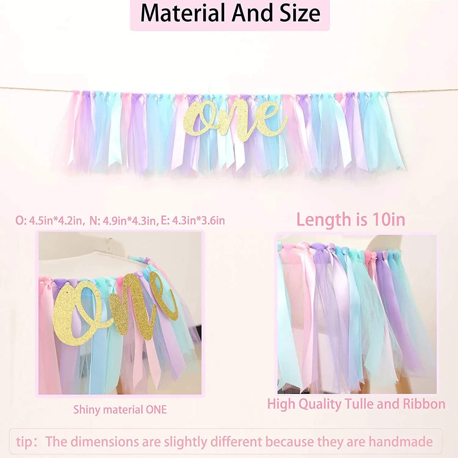 Baby Girl Banner for 1st Birthday - Highchair Banner for First Baby Shower Birthday Decoration Photo Prop Tulle Garland Banner