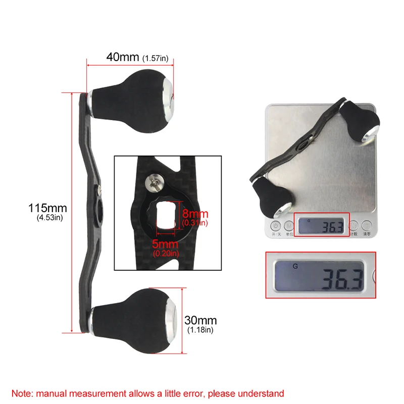 EKfan 1pc 115mm 8*5mm Carbon Fiber Fishing Reel Handle With Black EVA Knob Fishing Reel Rocker Fishing Accessories image 4