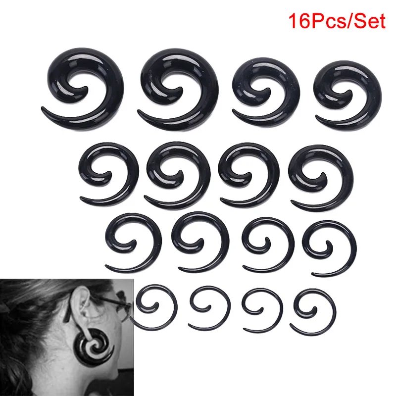 16Pcs/Set Spiral Taper Flesh Tunnel Ear Stretcher Expander Stretching Plug Snail