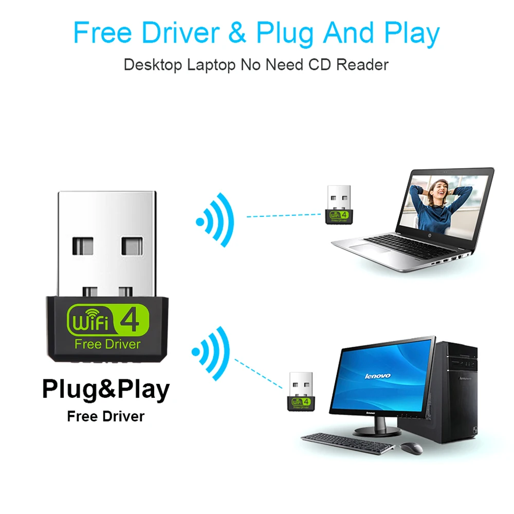 Mini Adaptador USB WiFi para PC, 150Mbps, Dongle Ethernet, 2.4G Placa de Rede, Antena, Receptor Wi Fi, Driver Livre