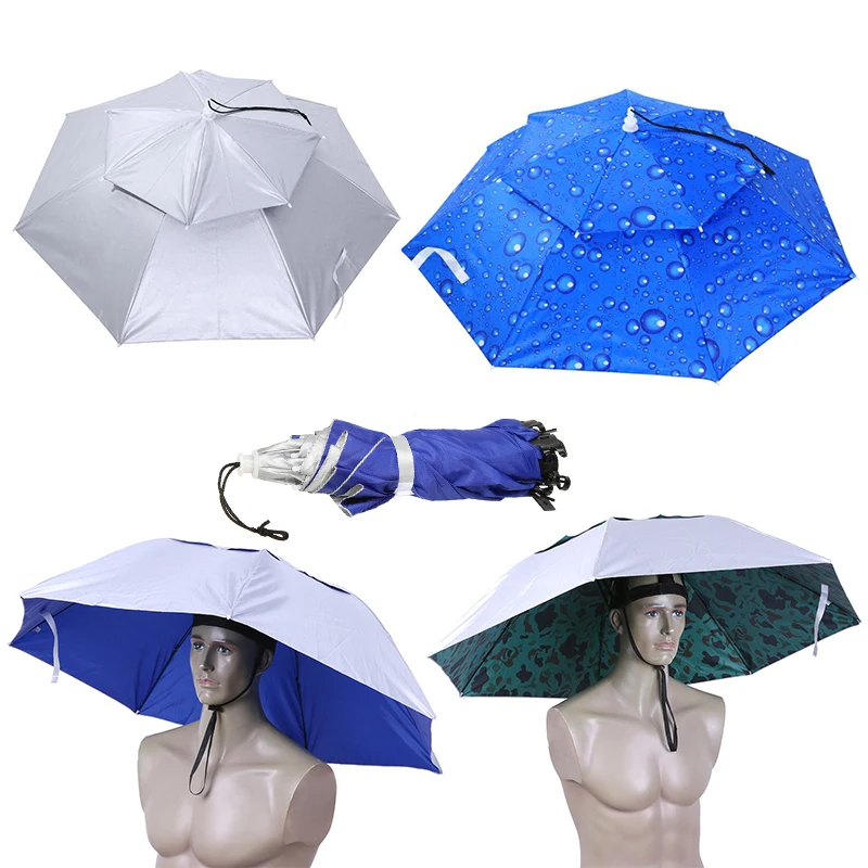 Foldable Head Umbrella Hat Anti-Rain Anti-UV Outdoor Fishing Caps Portable Travel Hiking Beach Fishing Tackle pesca Rain Gear