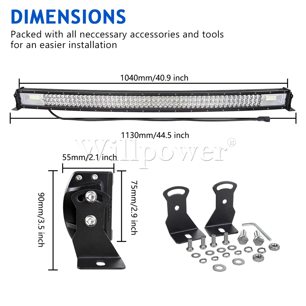 SUV Car Roof 540W 42inch Curved Thin Light Bar For Jeep Dodge Chevy 4x4 Truck Offroad Pickup Bumper Driving Lamps LED Lightbar