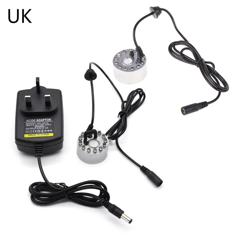 Generador de niebla ultrasónico, nebulizador, fuente de agua, estanque, 12 LED, atomizador, humidificador de aire, enchufe de EE. UU./REINO