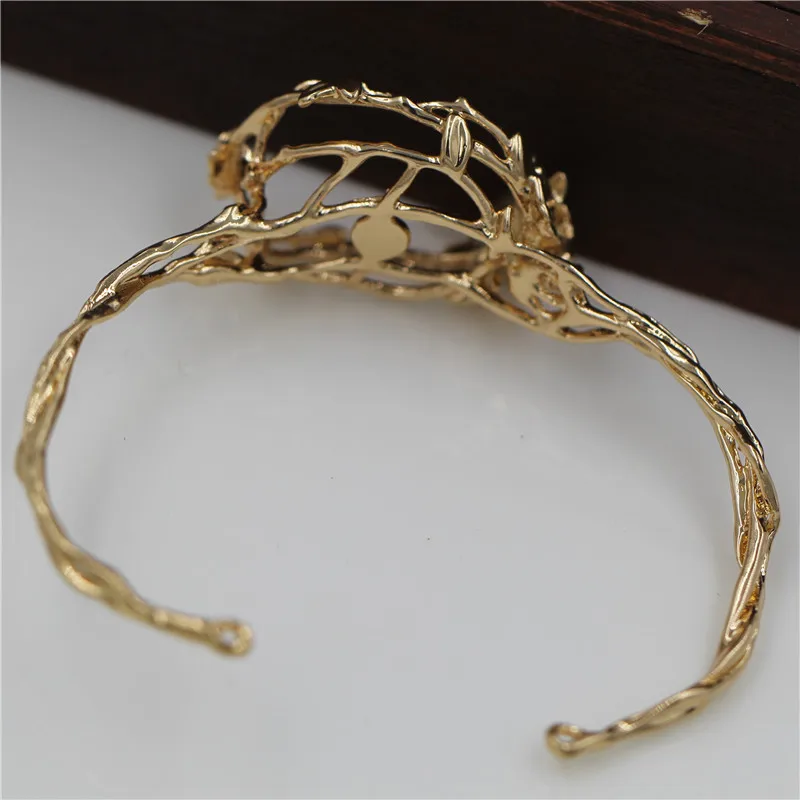 5pcs Flower Leaf Vine Branch Bracelet Bangle 16x22mm Cabochons Bases Casted Colors Jewelry Accessoies Women Open Cuff Bangle view 2