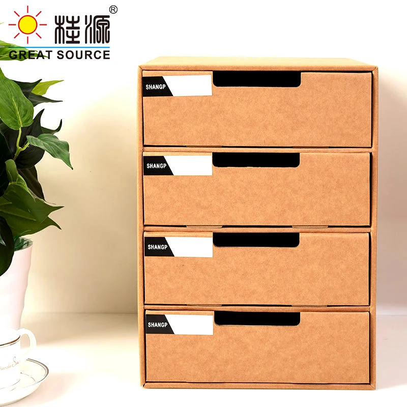 

4 Layers Storage Composable Cabinet Office 4 Drawers Corrugate Foldable Home Storage Kraft Paper Environment Friendly(2PCS)