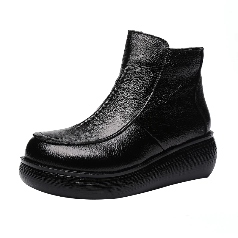 Xiuteng 2022 New Genuine Leather Winter Boots for Women Flat Shoes Ladies Snow Boots Womens Flat Keep Warm Platform Work Shoes
