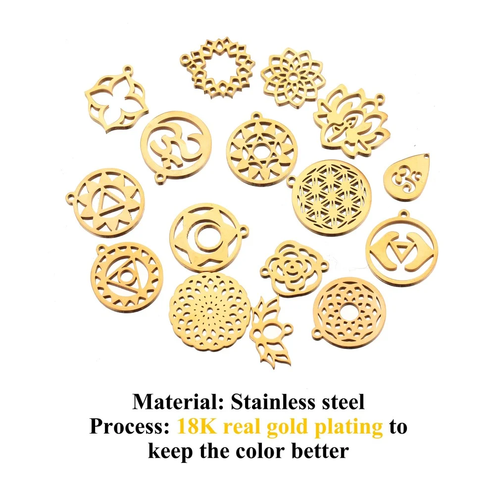 5 sztuk/partia joga lotosowa czakra DIY Charms hurtownia Tag ze stali nierdzewnej Hollow kwiat lotosu złącza biżuteria wisiorek Making — zdjęcie 5
