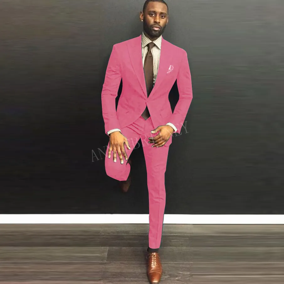 

2020 Summer Men's Suit 2 Pieces Slim Fit Pink Wedding Suits for Men Custom Plus Size Blazer Dress Groom Tuxedo Jacket Pants Set