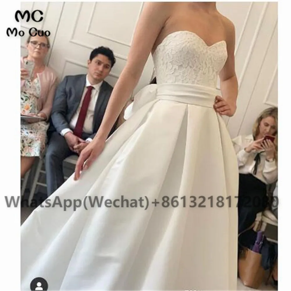 

2021 Elegant Sheer Lace Wedding Dresses Sweetehart Bridal Gowns Lace up Back Satin Wedding Dress for Women