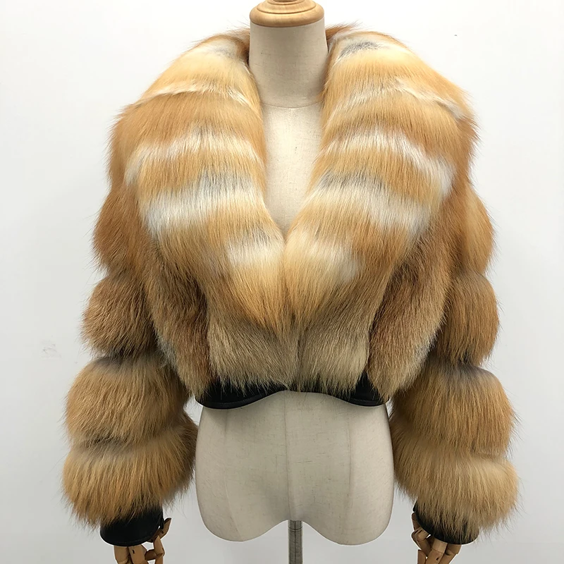 Fox Fur Jacket Women High Waist Luxury Red Fox Thick Warm Winter Fur Coat 2020 New MJF-FC-45