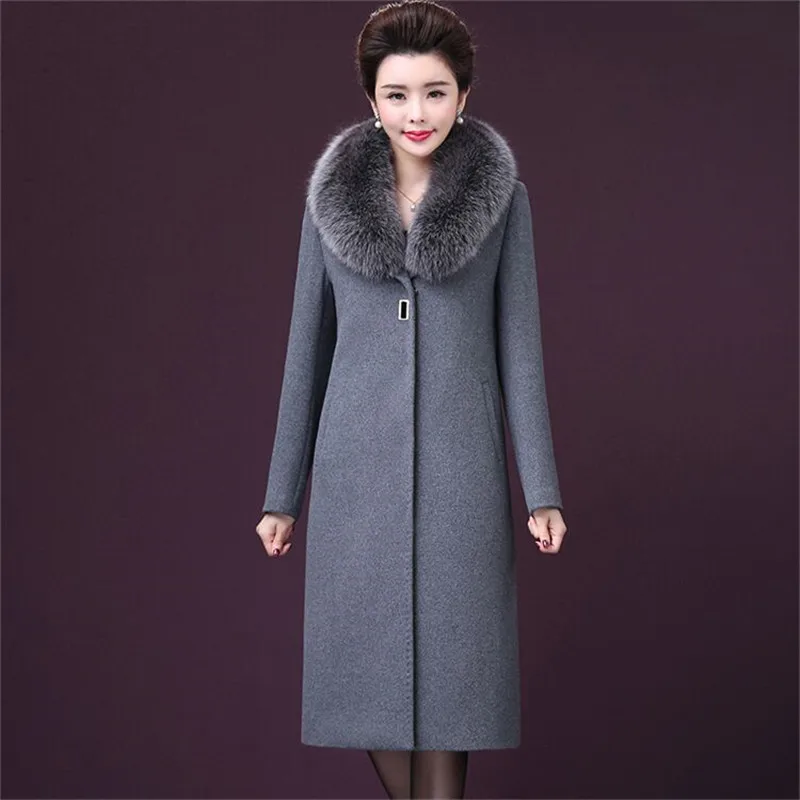 2023 Winter Jacket Women Coat Big Fur Collar Wool Coat Casual Female Long Coat Vintage Oversize Outwear Casaco Feminino P861