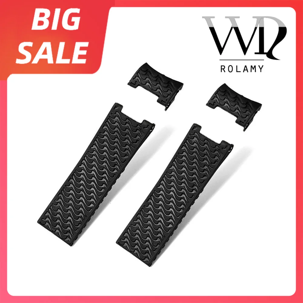 Rolamy 22mm Top Quality Luxury Black Brown Waterproof Silicone Rubber Replacement Wrist Watch Band Strap Belt For Ulysse Nardin