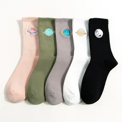 Calcetines largos de estilo coreano para mujer, Harajuku japonés, Kawaii, regalos, Planeta, matriz mágica, bordado, otoño