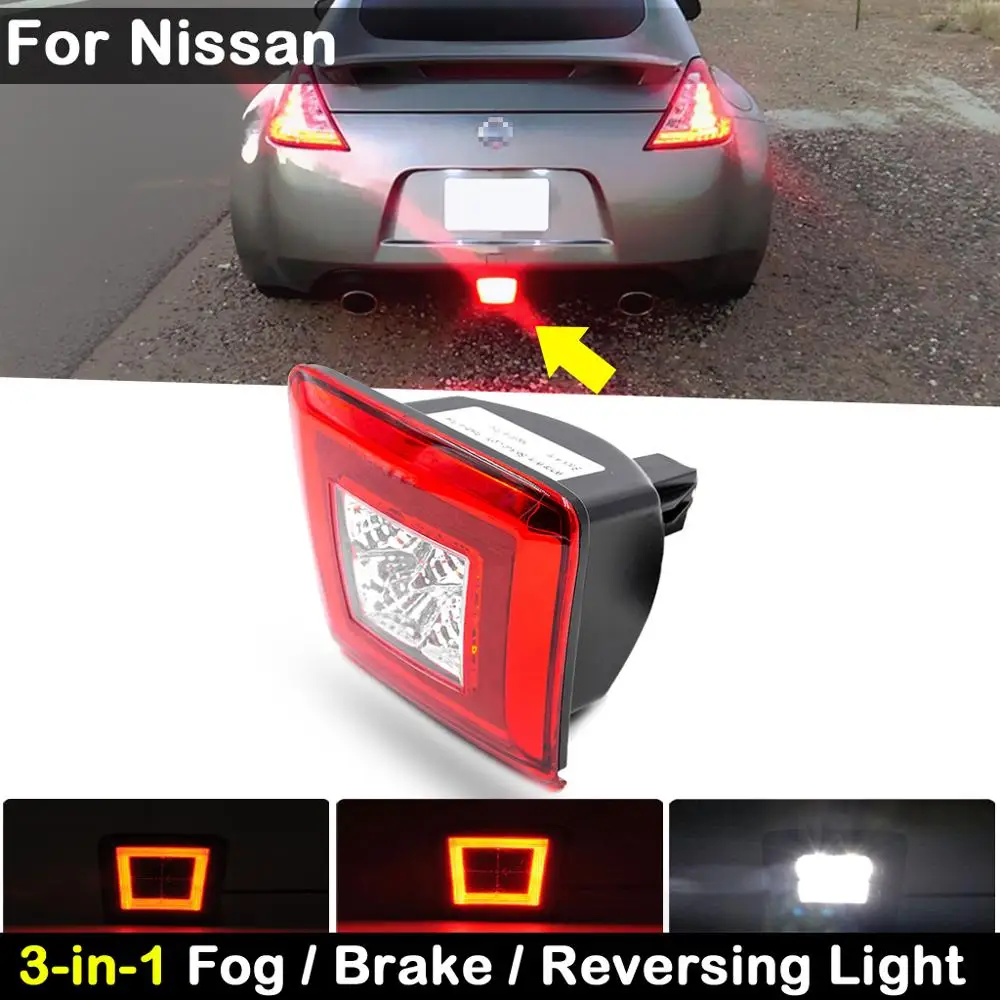 

For Nissan 370Z Z34 Juke Sentra 3-In-1 Red Lens LED Brake Light Rear Fog Lamp Revering Backup Light