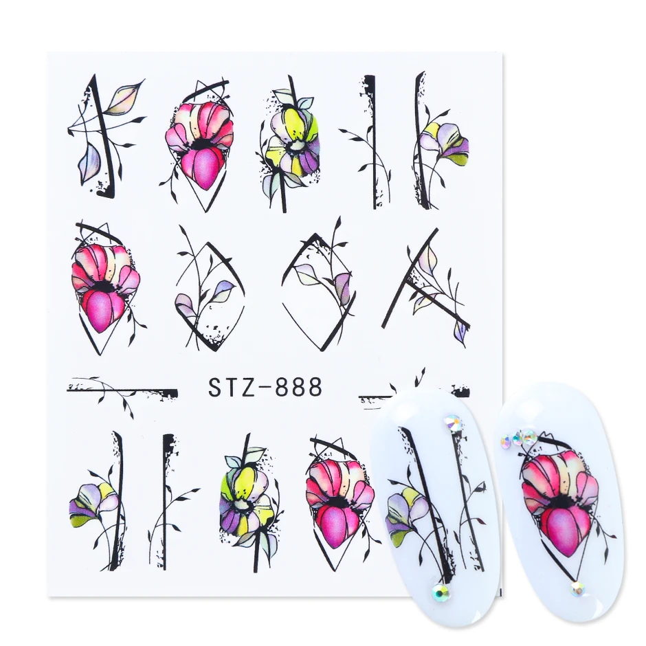 1/2/4pcs Flower Nail Stickers Purple Blue Water Decals for Nails Flower Line Spring Manicure Decor Nail Slider Wraps GLSTZ888