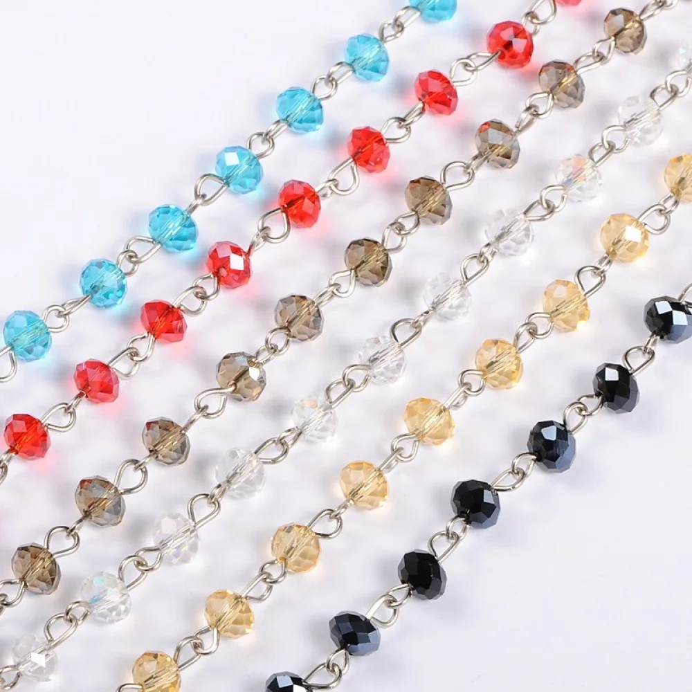 

5 Strand Handmade Rondelle Glass Beads Chains for DIY Neckalces Bracelets Making,Unwelded,Mix Color ,39.3"; Beads: 6x4.5mm