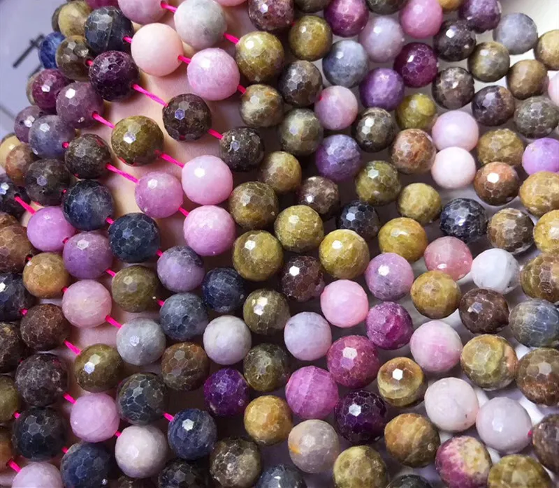 

loose beads ruby/sapphire multicolor round faceted 9-10mm nature for making jewelry necklace 38CM FPPJ wholesale