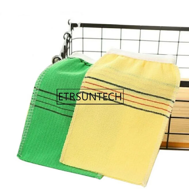 500pcs Bath Scrub Glove Exfoliating Body Massage Mitt Dead Skin Removal Peeling Green Yellow Disposable Hotel