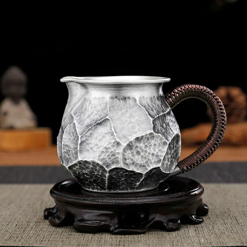 Sterling silver 999 points tea ware male cup pure handcrafted tea props household Chinese sterling silver justice cup