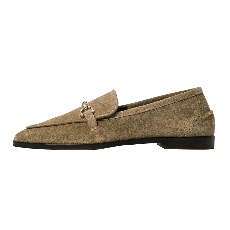 2024 Spring Women\'s Shoes Leisure Flats Loafers Women Suede Leather Retro Soft Bottom Slip-on Single Shoes Metal Decoration