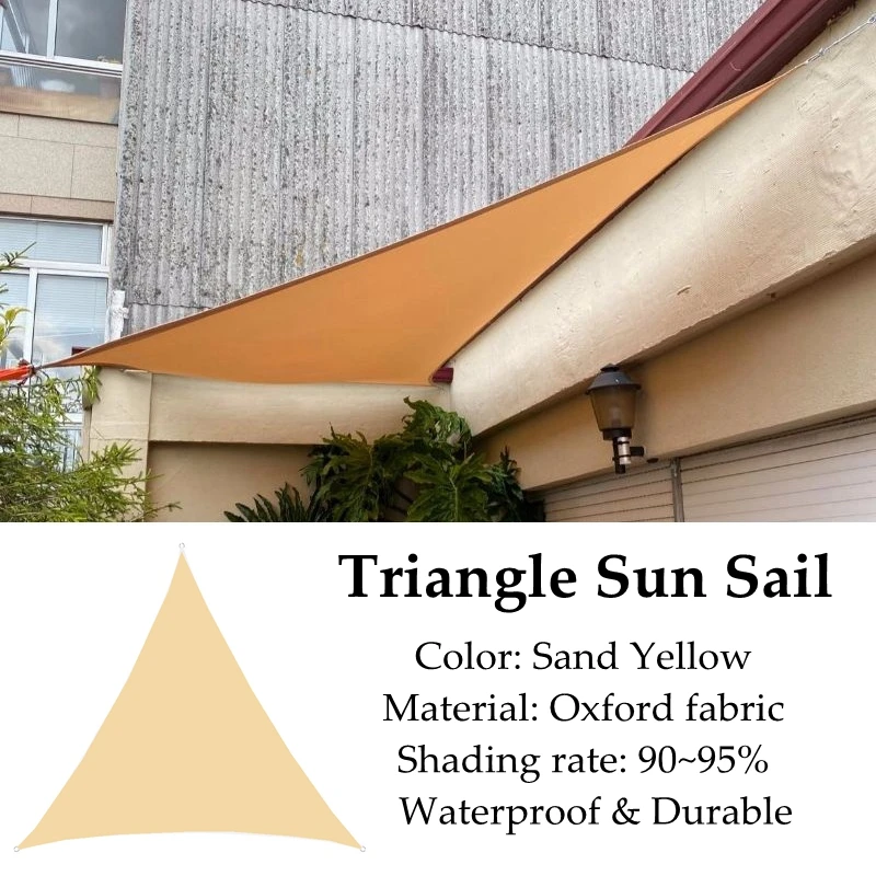 Pale Yellow Triangle Sun Sail Oxford Shading Rate 95% Waterproof  Polyester Fabrics Outdoor Anti-UV Cooling Garden Gazebo Awning