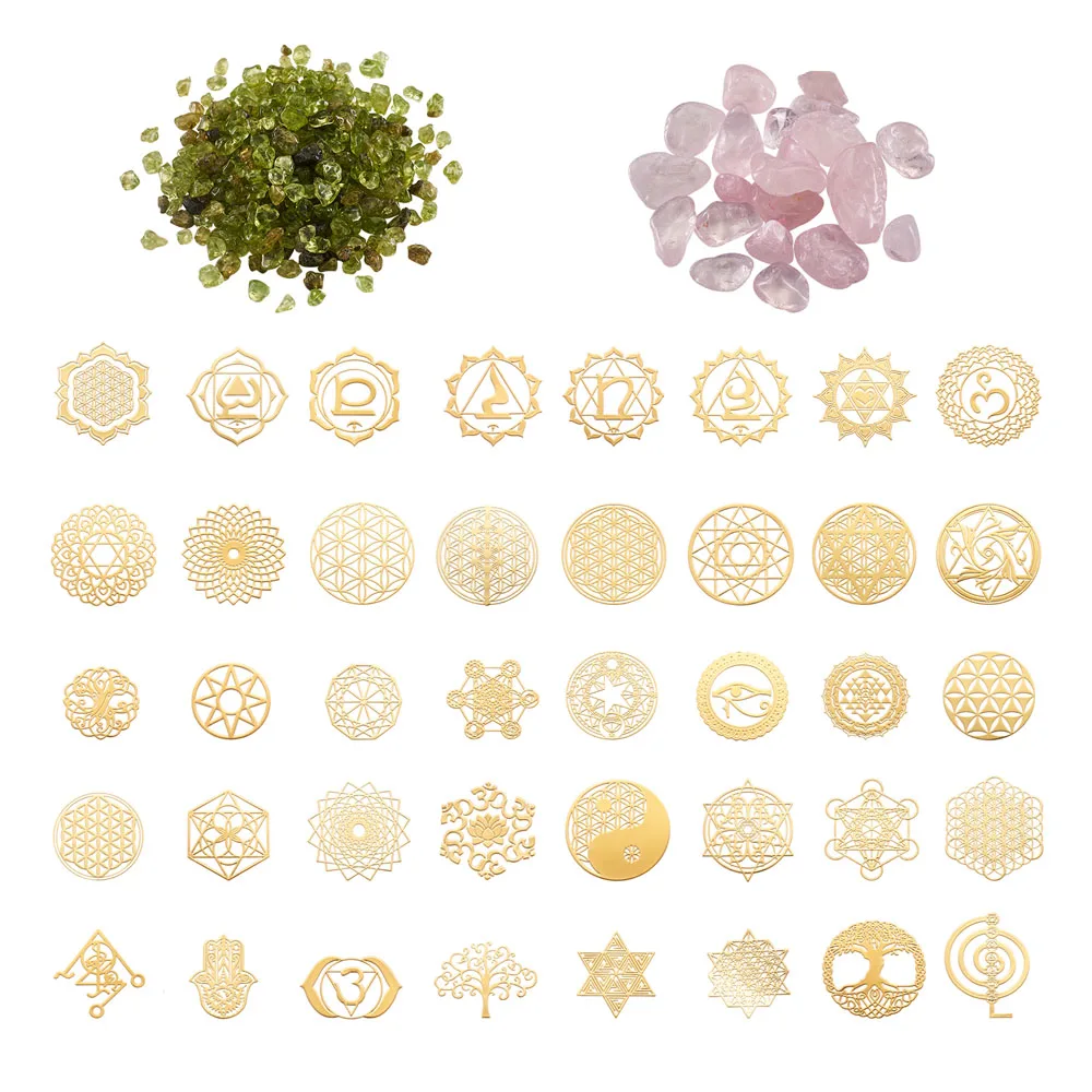 

Self Adhesive Brass Epoxy Resin Filler Geometry Scrapbooking Sticker with Natural Stone Beads for Energy Tower Material