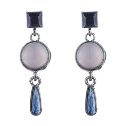 2020 Geometric Statement Hematite Plating Blue Rhinestone Clip on Earrings for Women Luxury Non Pieced Wedding Ear Clips Jewelry