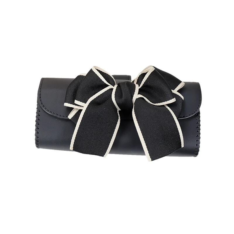 Cute Bowknot Car Glasses Box Universal Leather Sunglasses Case Storage Holder Bag Sunshade Organizer Auto Interior Accessories