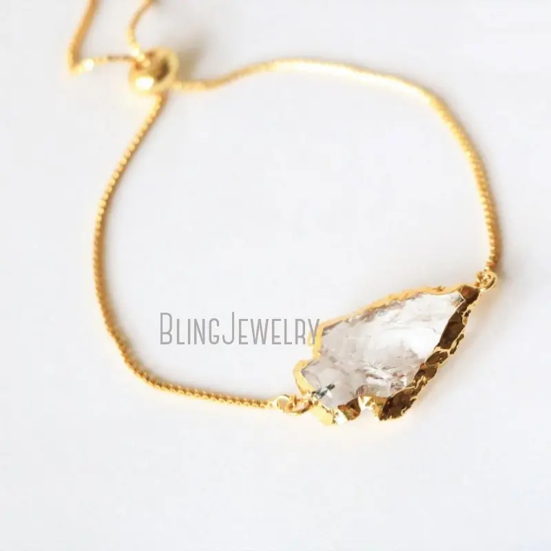 White Quartz Arrowhead Sliding Bracelet  Crystal  Adjustable Thin   Simple  Chain BM38582