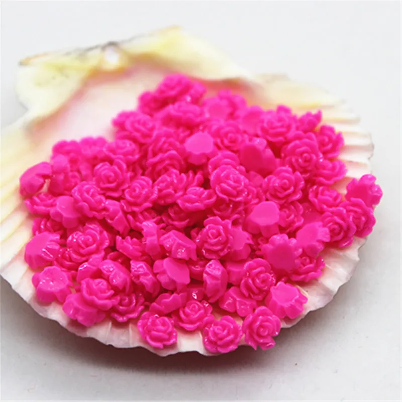 100pcs 6mm Resin Mini Rose Flower FlatBack Cabochon DIY Scrapbooking Craft/Nail Art Decoration