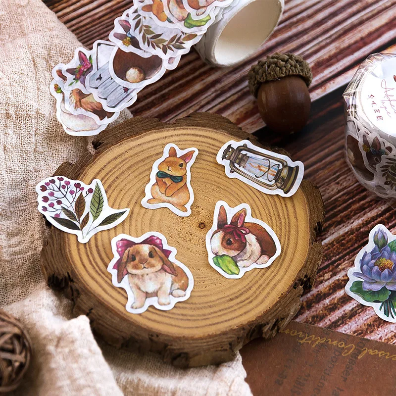 100pcs Autumn Forest Animals Washi Tape Scrapbooking Stickers Cute Sticker Rolls Self-adhesive Diy Decoration Stickers For Craft