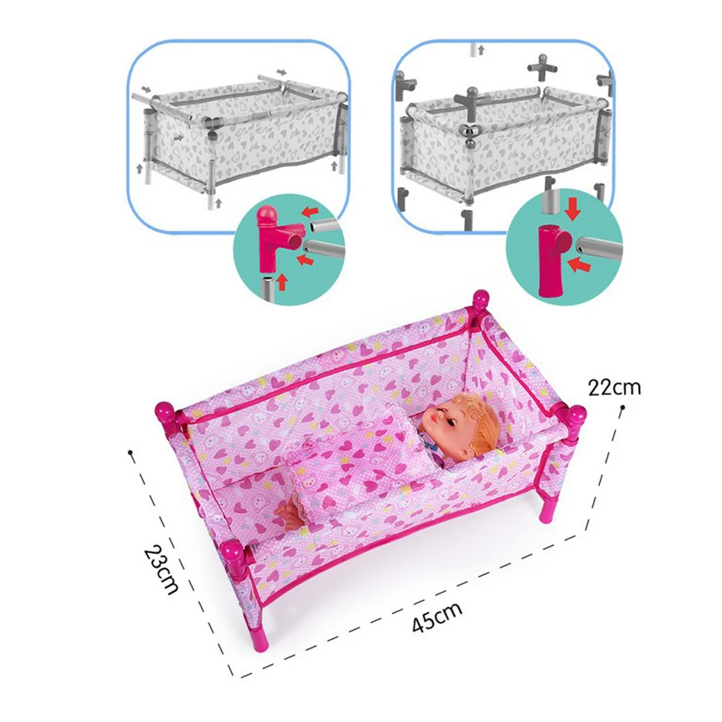 45*23*22cm Baby Doll Crib Bed Model Simulation Furniture Playset Room Decor for 9-12inch Toddler Bed Crib Playset Reborn Doll