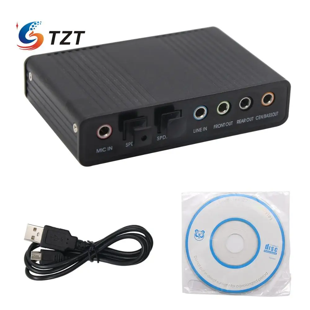 TZT USB خارجي S/PDIF بطاقة الصوت البصرية قناة ستيريو 5.1 DAC خط الصوت في 6 قناة بطاقة الصوت الخارجية