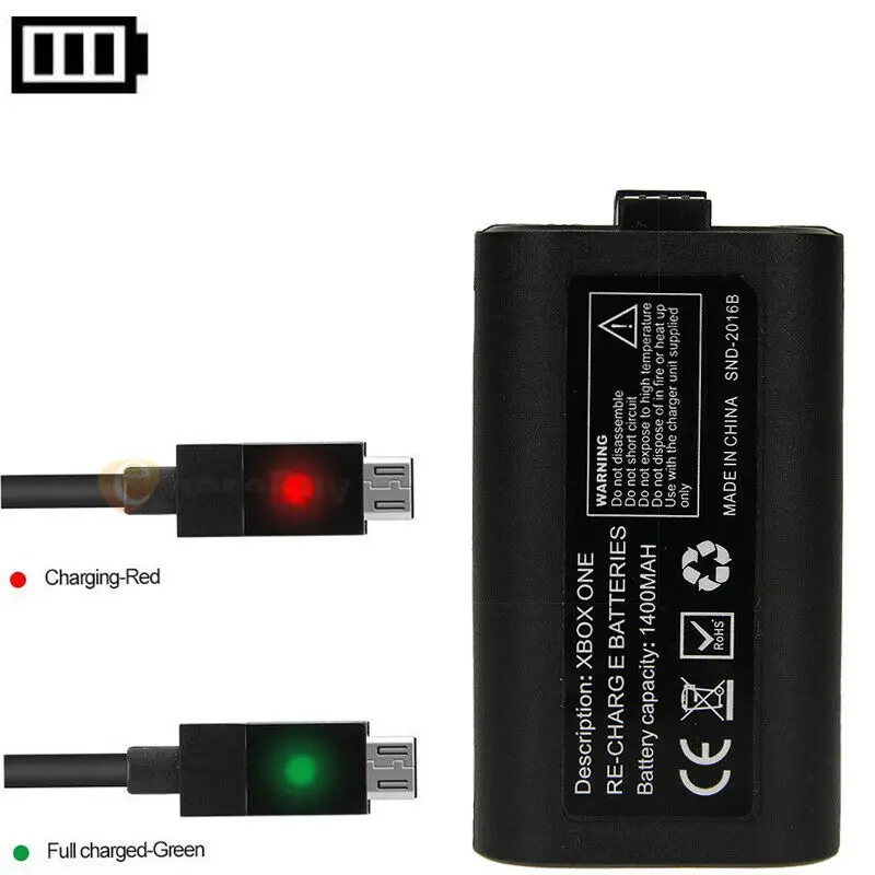 Paquete de batería recargable de 2 piezas + Cable de carga USB de 1x2,75 m para controladores de juego inalámbricos Xbox One, baterías de repuesto