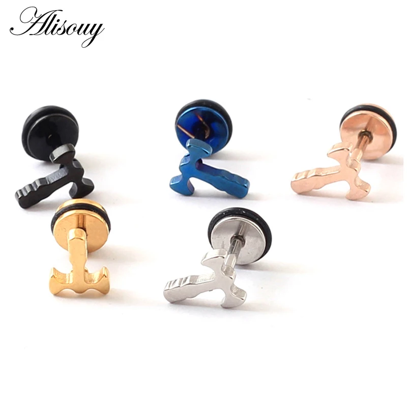 2PCS Cool Fashion Punk Rock Stainless Steel Axe Hatchet Earring Unique Ear Stud Body Piercing