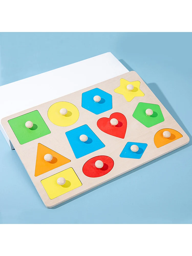 Placa De Agarrar De Madeira Geometria Colorida Materiais Montessori Pegged Grab Shape, Classificando Brinquedos para o Bebê, Brinquedo Educacional Para Casa