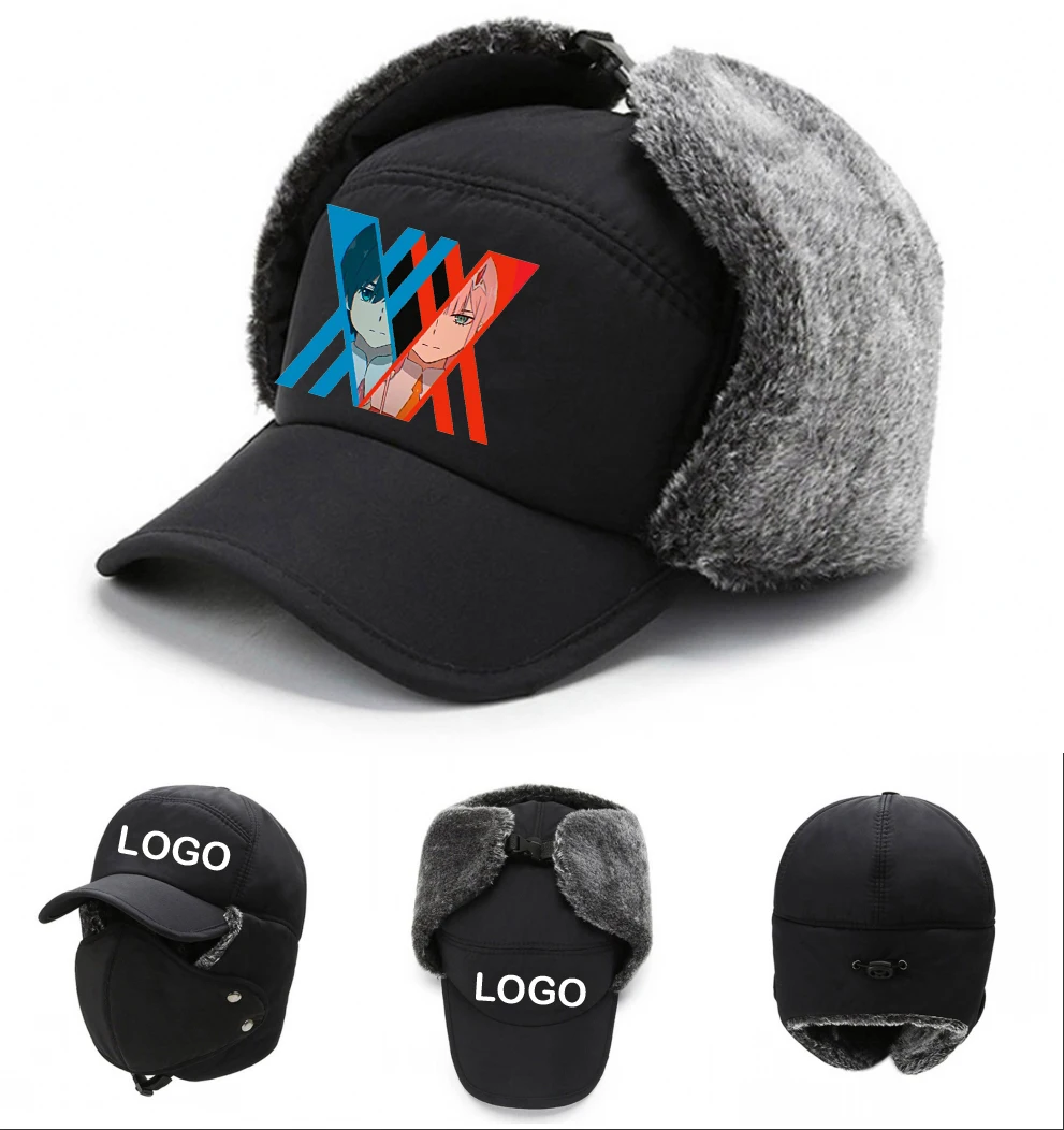 

Winter Bomber Hat Men Women Ear Protection Face Windproof Thermal Hat Keep Warm Hat For anime DARLING in the FRANXX Cartoon Cap