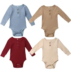 Newborn Infant Baby Boy Girl Romper O-Neck Knit Ruffle One-Piece Suits Solid Color Jumpsuit Bodysuit Outfit Sunsuit 0-24M