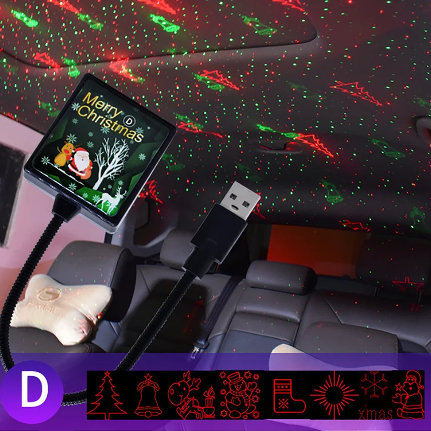 عيد الميلاد كشاف ضوئي ضوء النجوم كشاف ضوء ، الصوت المنشط ، USB ليلة ضوء زينة للمنزل غرفة السيارة الطرف
