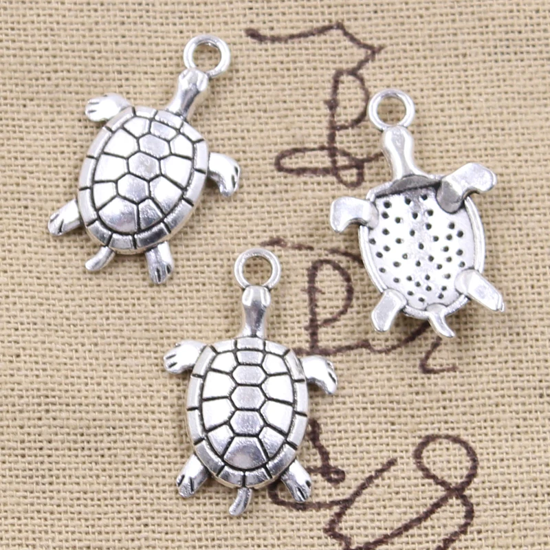 12pcs Charms Tortoise Turtle Sea 26x17mm Antique Bronze Silver Color Plated Pendants Making DIY Handmade Tibetan Finding Jewelry