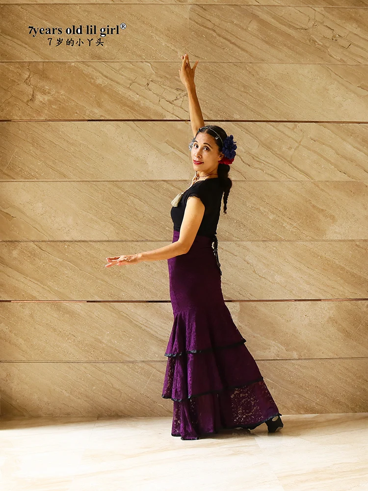 Tanzkleid Original Spanisches Flamenco-Tanzkleid Norwegische Hanfspitze 4-lagige Volants DDT06