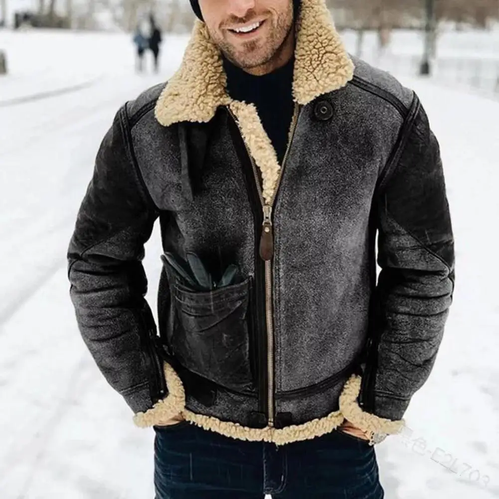 Winter Coat Thicken Warm Faux Leather Contrast Colors Winter Male Jacket for Outdoor