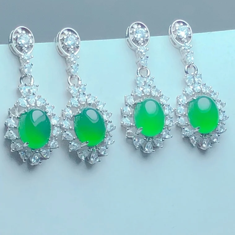 Free Certificate New Women's Natural Green Jade 925 Sterling Silver Earrings Women Jewelry Gift