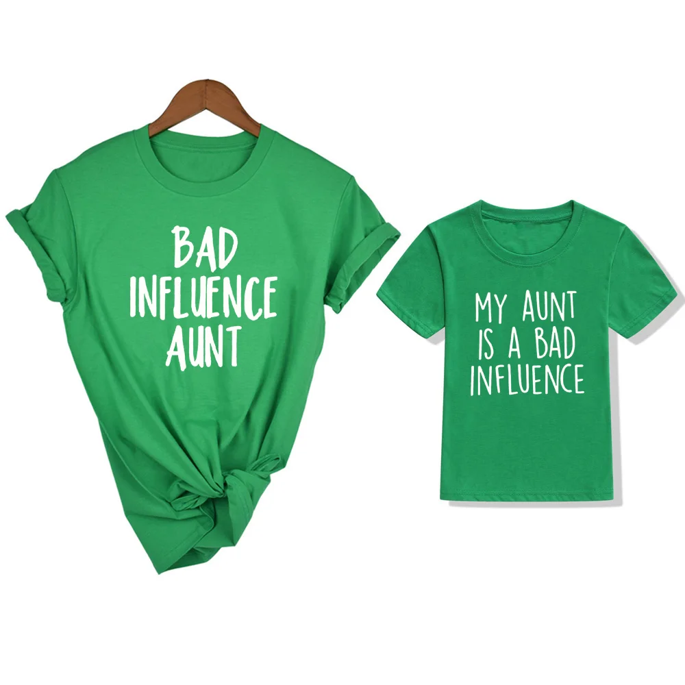 1pc My Aunt Is A Bad Influence and The Bad Influence Aunt  Family Look Black Summer Short Sleeve Matching Clothes Cool Style
