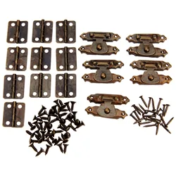 Bisagras de gabinete de muebles de bronce antiguo/oro, caja de madera con caja de joyería, cerrojo de palanca, pestillo, herrajes Vintage de hierro, juego de 15 piezas