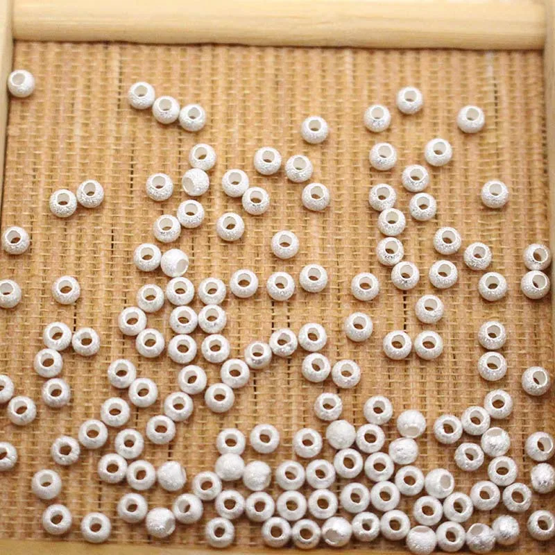 Genuine Real Pure Solid 925 Sterling Silver Round Ball Bead Pendant Spacer Loose Beads  Jewelry Making Findings