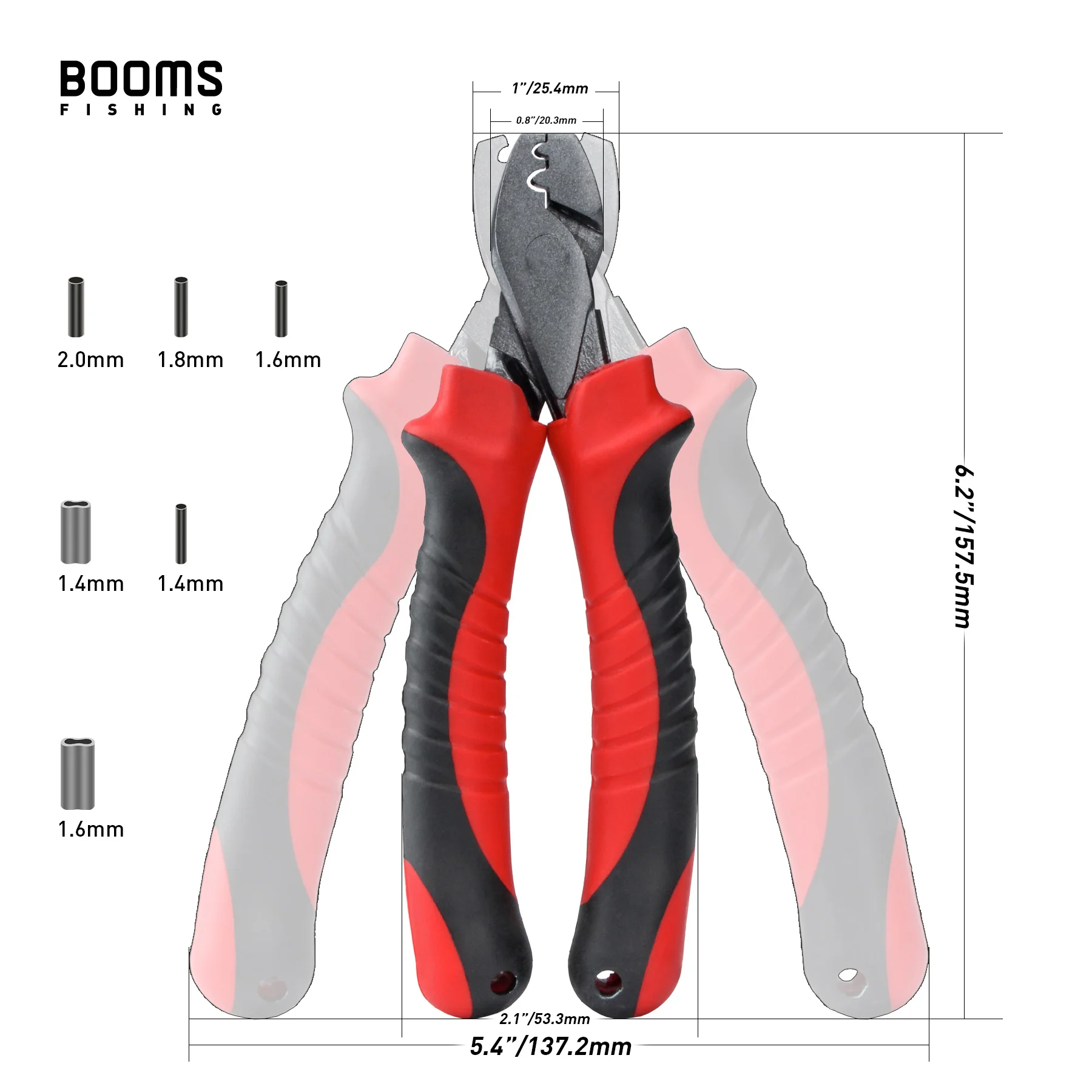 Booms Fishing CP2 Fishing Crimping Pliers with 300Pcs/set for Single & Double 6 Size Fishing Line Barrel Crimping Sleeves Tools