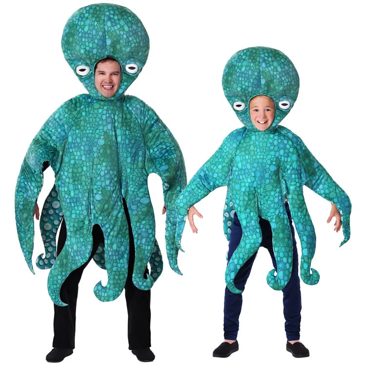 Parent-kids Green Octopus Costumes Family Adult Party Cosplay Costume Tiny Tentacles Octopus Sealife Halloween Cosplay Dress-up