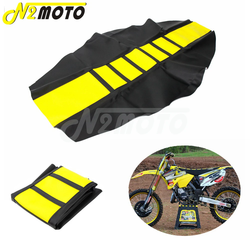 Black&Yellow RM 125 Seat Cover Motocross Enduro Ribbed Seat Cover Traction Gripper for Suzuki DR650 DRZ RMZ RM-Z 650 125 250 450